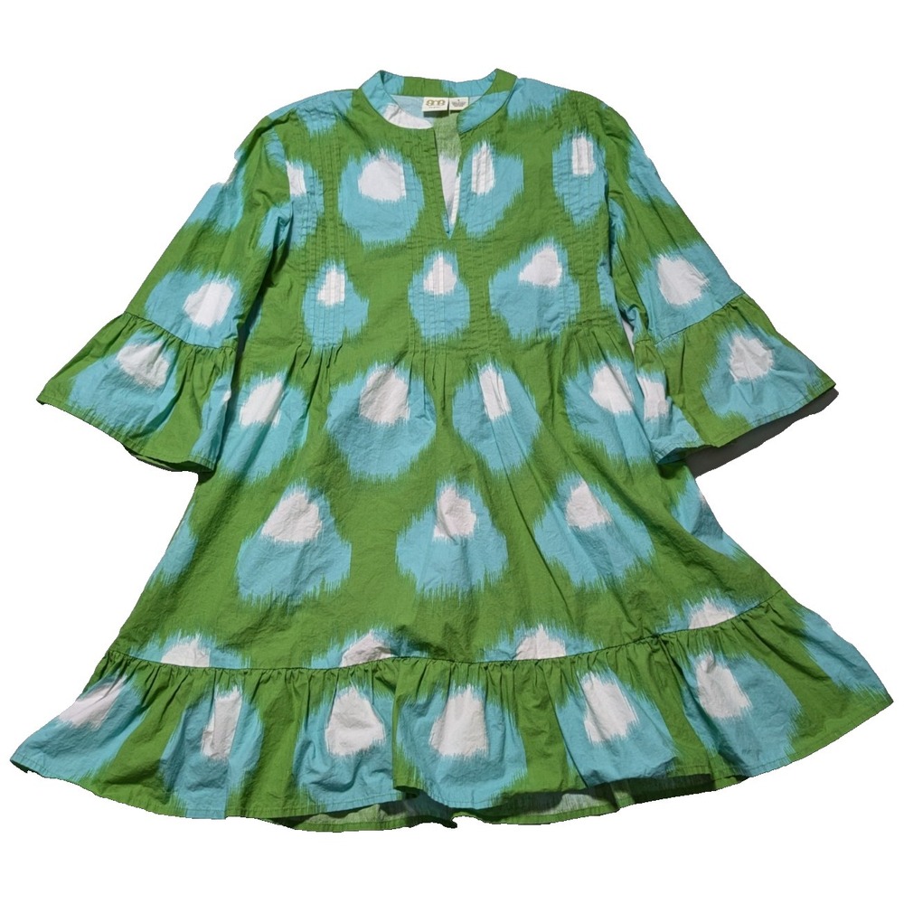 BOO GEMES CHELSEA Women Small Green and Turquoise Ikat Print Dress